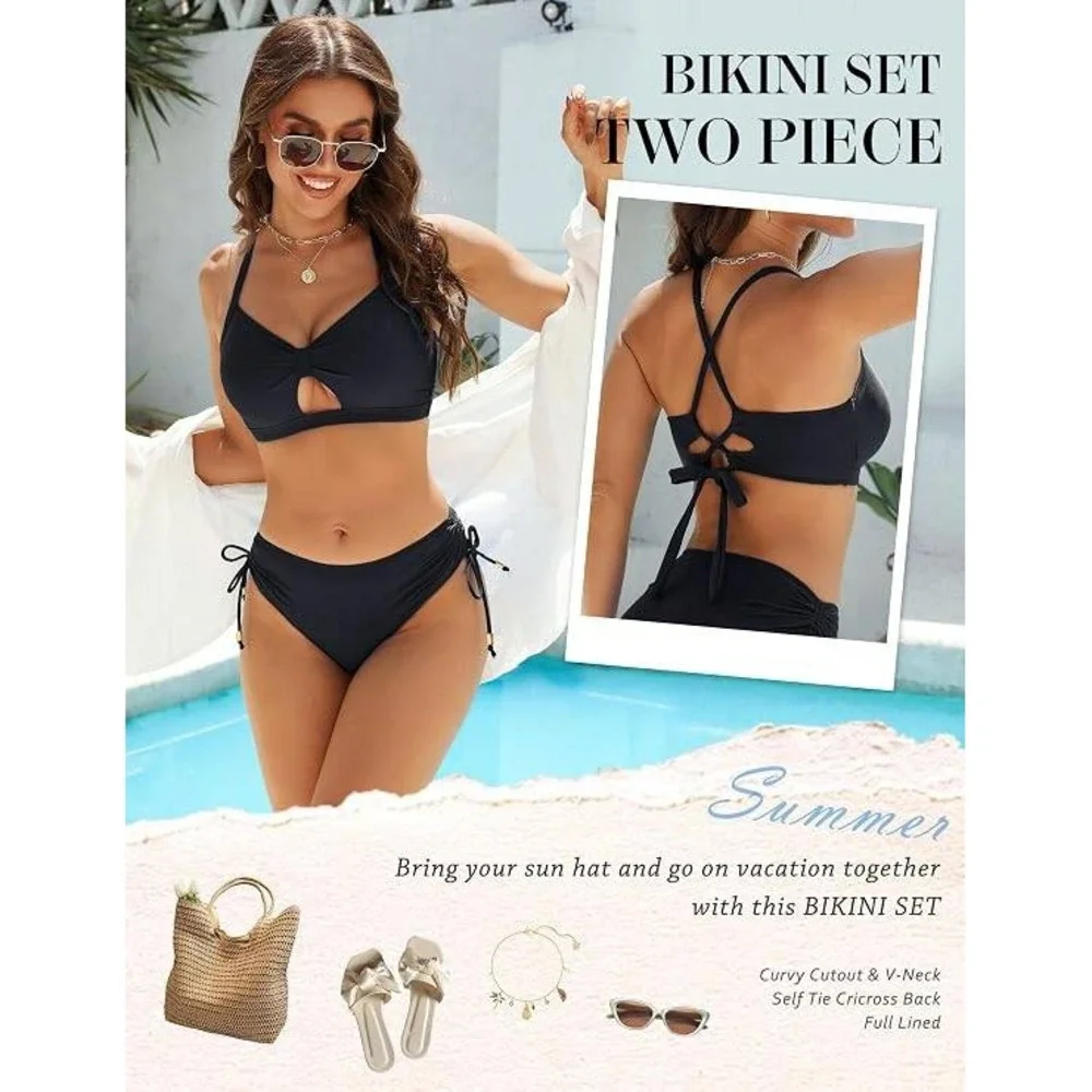 Blooming Jelly Womens Black Curvy Cutout Bikini Set Two Piece Swimsuit XL NEW